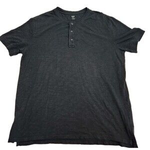 Gap Vintage Slub Henley True Black 100% Cotton Short Sleeve Tee Men SZ XL